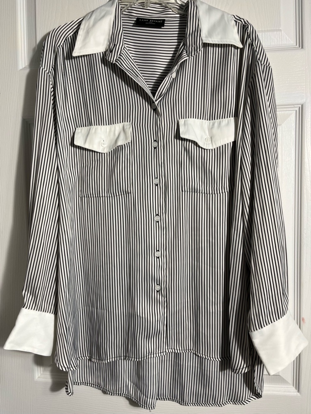 Lane Bryant Classic Black & White Striped Men’s Button-Up Shirt 14/16